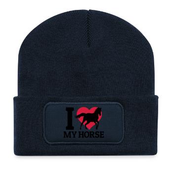 I love my horse - Beanie recyclé à patch - bleu marine - Devant