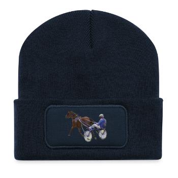Cadeau de course de chevaux de course au trot - Beanie recyclé à patch - bleu marine - Devant