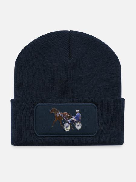 Trotting race horse racing gift - Recycled Patch Beanie - french navy