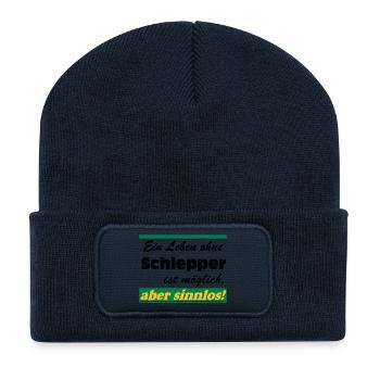 Traktor , Trecker , Schlepper Leben sinnlos .(25) - Recycelte Patch Beanie - French Navy - Vorne