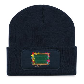 Schultafel für eigene Beschriftung mit Buchstaben - Recycelte Patch Beanie - French Navy - Vorne