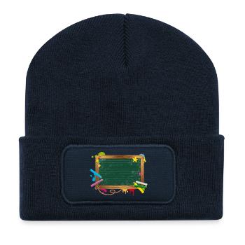 Schultafel zum beschriften mit Kreide und Kleckse - Recycelte Patch Beanie - French Navy - Vorne