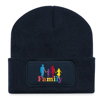kunterbunte Familie,Vater,Mutter,Tochter und Sohn - Recycelte Patch Beanie - French Navy - Vorne