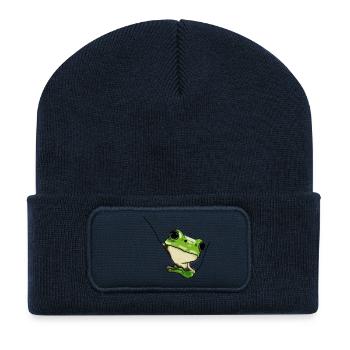 Grüner Frosch – Niedliche Illustration - Recycelte Patch Beanie - French Navy - Vorne