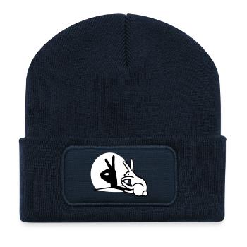 Drôle lapin main ombre projection lapin - Beanie recyclé à patch - bleu marine - Devant