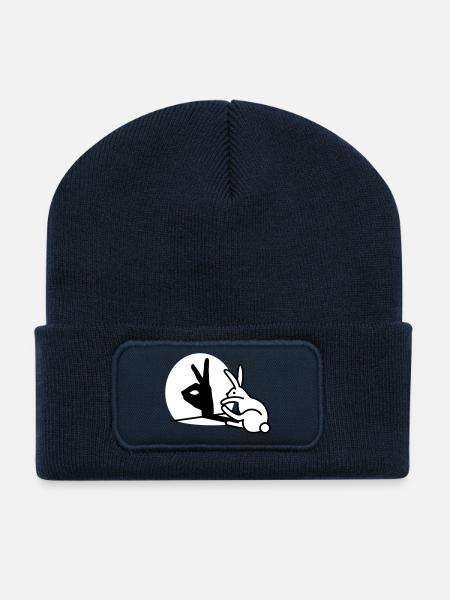 Funny Rabbit Hand Shadow Projection Rabbit - Recycled Patch Beanie - french navy
