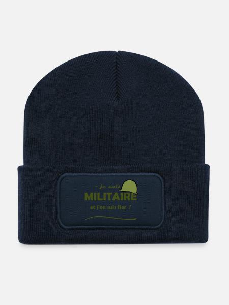 je suis militaire - Beanie recyclé à patch - bleu marine