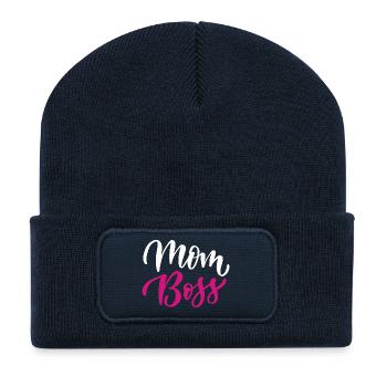 Maman patronne - Beanie recyclé à patch - bleu marine - Devant