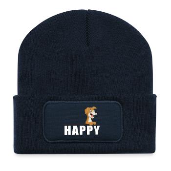 Dog Hund Hündchen HAPPY - Recycelte Patch Beanie - French Navy - Vorne