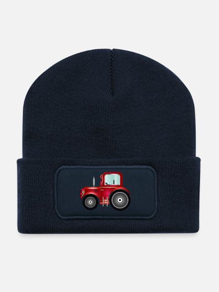 roter Traktor für Trecker und Bauernhof Fans - Recycelte Patch Beanie - French Navy