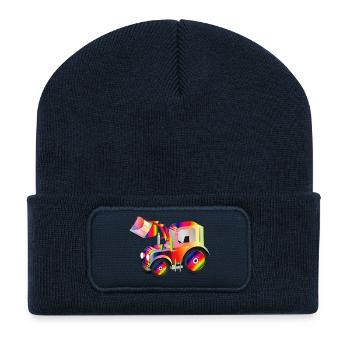 Tractor front loader in bright rainbow colors - Recycled Patch Beanie - french navy - Front
