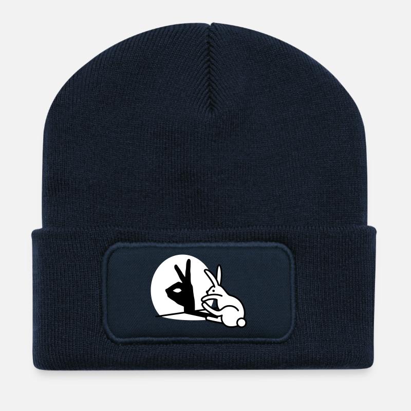 Drôle Lapin main marionnettes d’ombre humour pop art - Beanie recyclé à patch - bleu marine