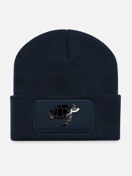 Schildkröte Schwarzweiß - Recycelte Patch Beanie - French Navy