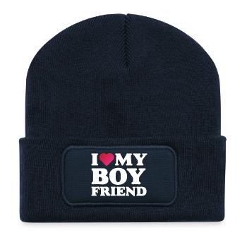 J’aime mon petit ami - Beanie recyclé à patch - bleu marine - Devant