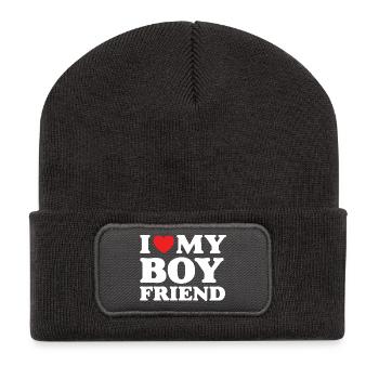 J’aime mon petit ami - Beanie recyclé à patch - charbon - Devant