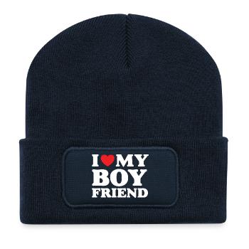J’aime mon petit ami - Beanie recyclé à patch - bleu marine - Devant