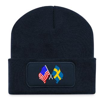 Flag USA and flag Sweden - Recycled Patch Beanie - french navy - Front