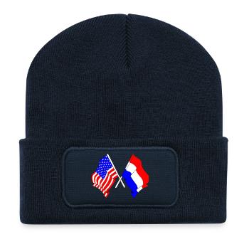 Drapeau des États-Unis et drapeau des Pays-Bas - Beanie recyclé à patch - bleu marine - Devant