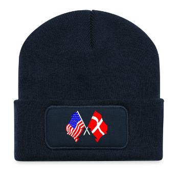 Drapeau des États-Unis et drapeau du Danemark - Beanie recyclé à patch - bleu marine - Devant