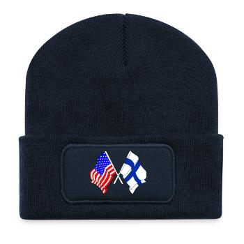 Drapeau des États-Unis et drapeau de la Finlande - Beanie recyclé à patch - bleu marine - Devant