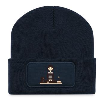 Se détendre avec un chat - Beanie recyclé à patch - bleu marine - Devant