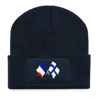 Zwei gekreuzte Flaggen von Frankreich Flagge Finnland - Recycelte Patch Beanie - French Navy - Vorne