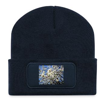 Blühender Kirschbaum im Frühling - Recycelte Patch Beanie - French Navy - Vorne