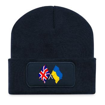 Flagge von England und Flagge Ukraine - Recycelte Patch Beanie - French Navy - Vorne
