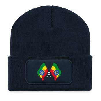 Deux drapeaux croisés de l’Ethiopie - Beanie recyclé à patch - bleu marine - Devant