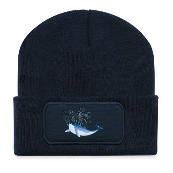leuchtend blauer Wal Fisch im Ozean mit Fontäne - Recycelte Patch Beanie - French Navy - Vorne