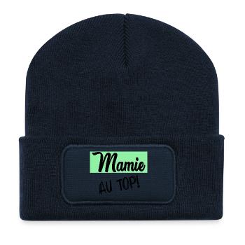 MAMIE - Beanie recyclé à patch - bleu marine - Devant