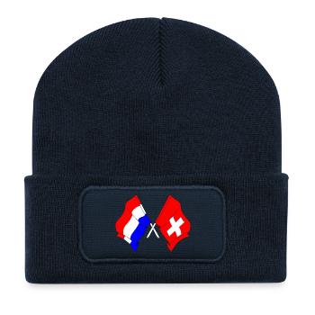 Flagge der Niederlande und Flagge Schweiz - Recycelte Patch Beanie - French Navy - Vorne