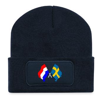 Flagge der Niederlande und Flagge Schweden - Recycelte Patch Beanie - French Navy - Vorne