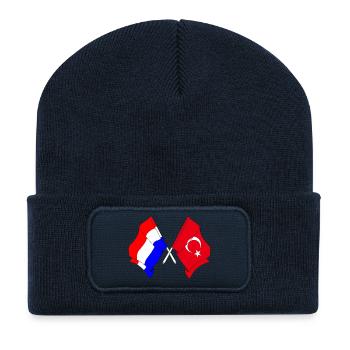 Drapeau des Pays-Bas et drapeau de la Turquie - Beanie recyclé à patch - bleu marine - Devant