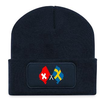 Flagge der Schweiz und Flagge Schweden - Recycelte Patch Beanie - French Navy - Vorne