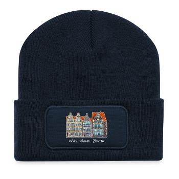 Bremen Markt, Zeichnung, Deutschland - Recycelte Patch Beanie - French Navy - Vorne