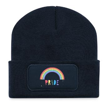 Lettrage coloré de la fierté avec arc-en-ciel - Beanie recyclé à patch - bleu marine - Devant