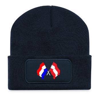 Drapeau Pays-Bas, drapeau Autriche - Beanie recyclé à patch - bleu marine - Devant