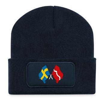 Drapeau de la Suède, drapeau de la Lettonie - Beanie recyclé à patch - bleu marine - Devant