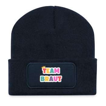 Team Braut! Personalisierbar - Recycelte Patch Beanie - French Navy - Vorne