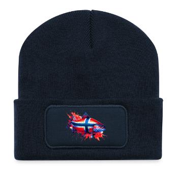 Norwegischer Lachs - Recycelte Patch Beanie - French Navy - Vorne