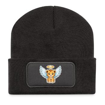 Lion ange aux ailes - Beanie recyclé à patch - charbon - Devant