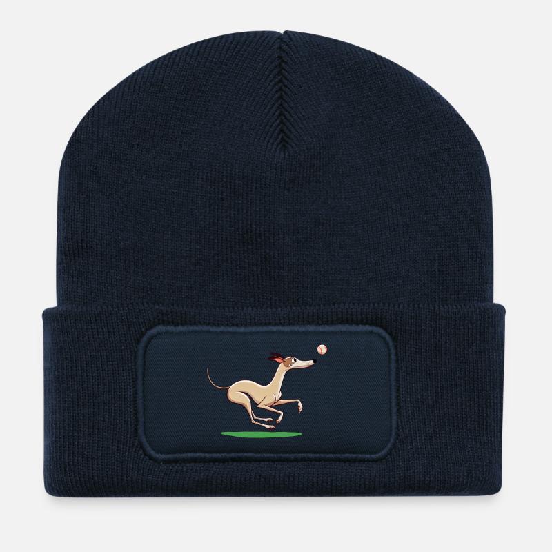 dessin animé whippet jouant à la balle - Beanie recyclé à patch - bleu marine