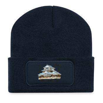 Matsuyama-jo, Shikoku, Japon, Dessin à la main - Beanie recyclé à patch - bleu marine - Devant