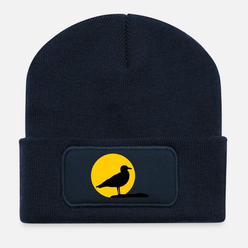 Seagull in front of sun - Recycled Patch Beanie - french navy