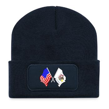 Flagge der USA und des Bundesstaates Illinois gekreuzt - Recycelte Patch Beanie - French Navy - Vorne