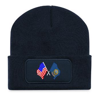 Drapeau des États-Unis et de l’État d’Indaho franchi - Beanie recyclé à patch - bleu marine - Devant