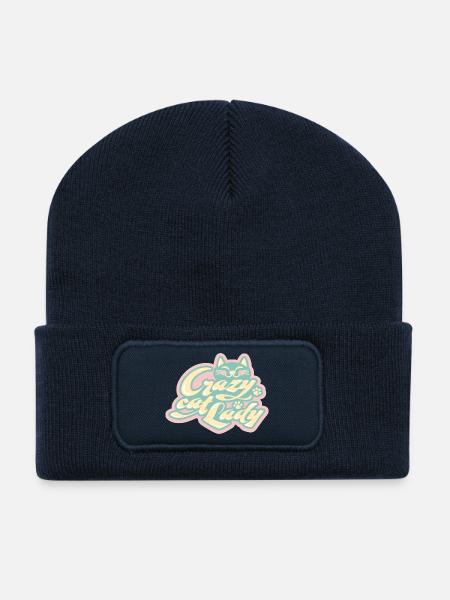 Crazy Cat Lady – Amour de chat ludique - Beanie recyclé à patch - bleu marine
