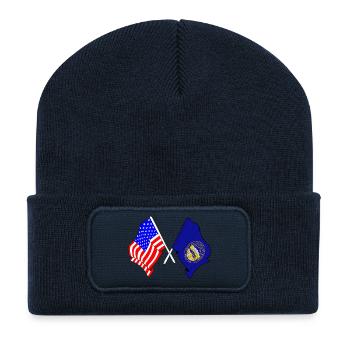 Flagge der USA und Nebraska gekreuzt - Recycelte Patch Beanie - French Navy - Vorne