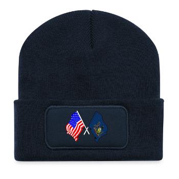 Flagge der USA und des Bundesstaates Pennsylvania gekreuzt - Recycelte Patch Beanie - French Navy - Vorne